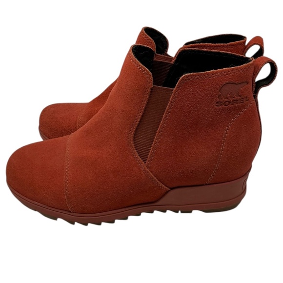 Sorel Evie Wedge Suede Ankle Pull On Boots Burnt Orange Waterproof - Picture 3 of 13